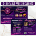 Purple Church Anniversary Program Template, Editable Bifold 8.5x11” Design, Church Appreciation Program,Anniversary & Faith Celebration - Editable Memorial Canva Template