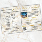 White Purple Church Anniversary Program Template, Editable Bifold 8.5x11” Design, Church Appreciation Program, Anniversary Faith Celebration - Editable Memorial Canva Template