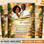 Christmas Golden Church Anniversary Program Template, Editable Bifold 8.5x11”, Church Appreciation Program, Anniversary Celebration - Editable Memorial Canva Template