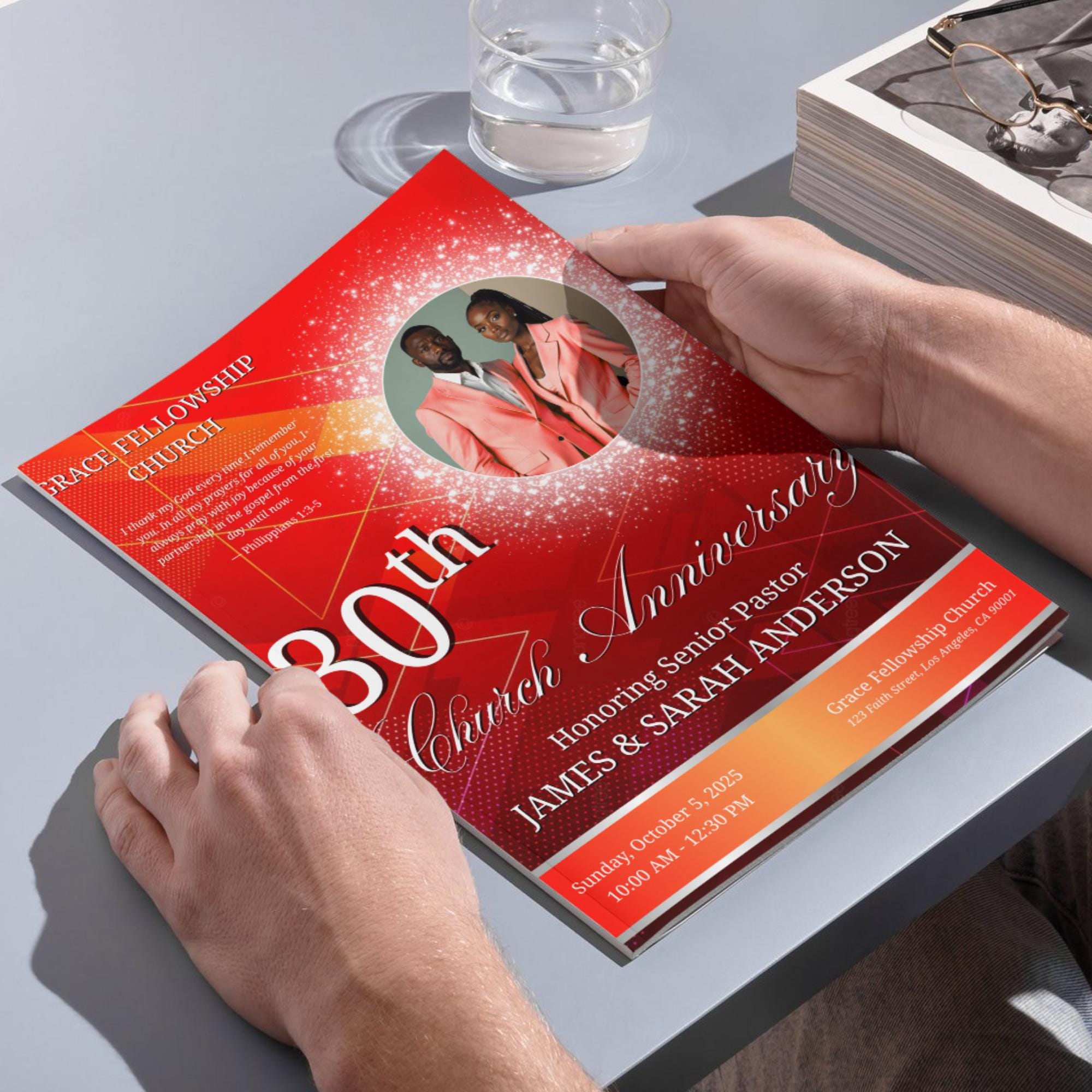 Red Pastor Anniversary Church Program, Editable Bifold 8.5x11” Design, Church Appreciation Program, Anniversary Faith Celebration - Editable Memorial Canva Template