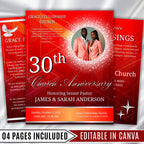 Red Pastor Anniversary Church Program, Editable Bifold 8.5x11” Design, Church Appreciation Program, Anniversary Faith Celebration - Editable Memorial Canva Template