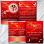 Red Pastor Anniversary Church Program, Editable Bifold 8.5x11” Design, Church Appreciation Program, Anniversary Faith Celebration - Editable Memorial Canva Template