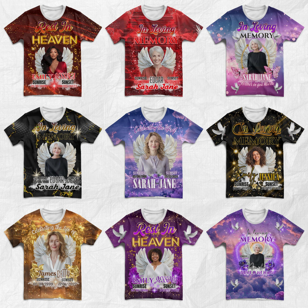 10 Rest In Heaven T Shirt Canva Editable Templates, In Loving Memory Templates, Memorial Canva Template, Funeral & Celebration of Life - Editable Memorial Canva Template