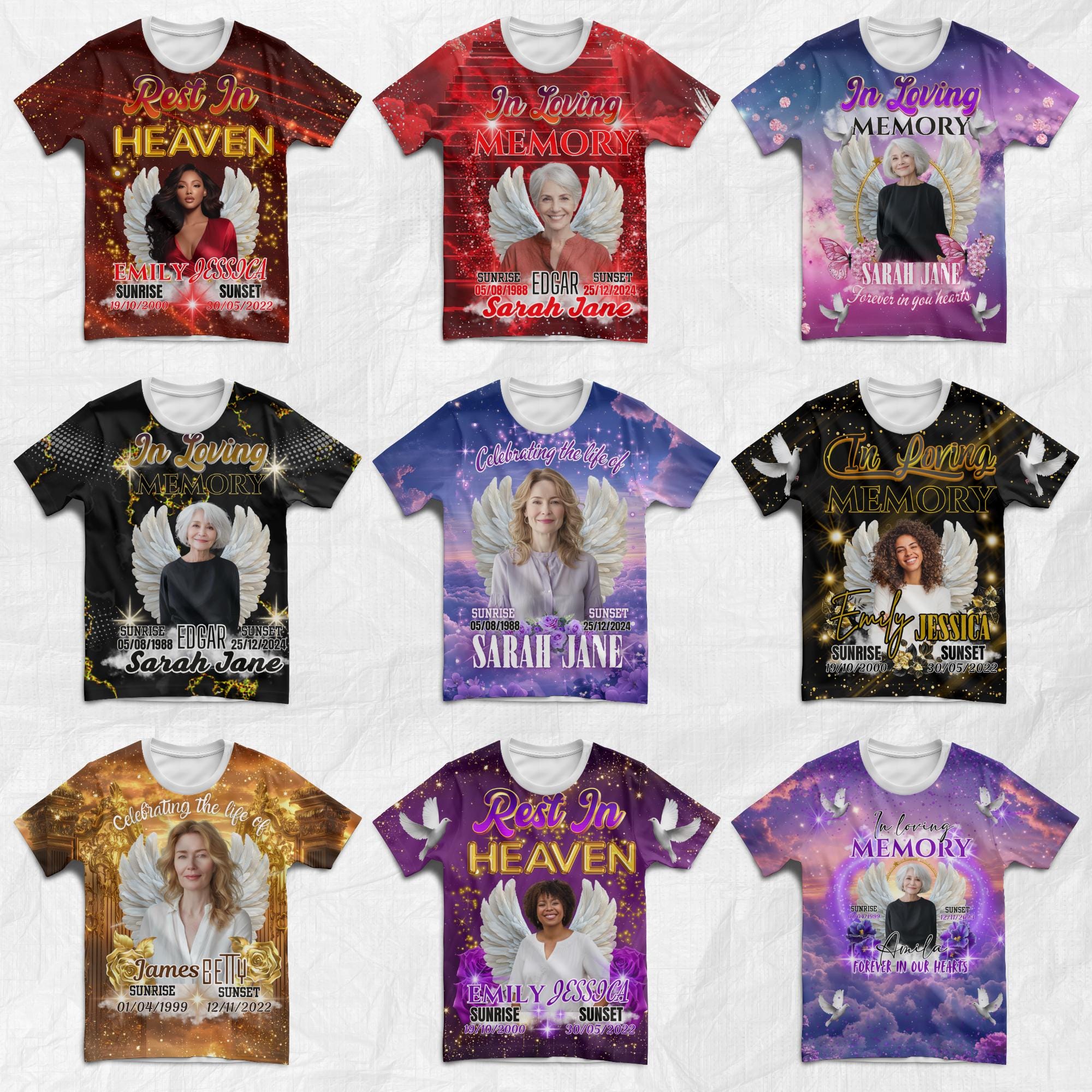 10 Rest In Heaven T Shirt Canva Editable Templates, In Loving Memory Templates, Memorial Canva Template, Funeral & Celebration of Life - Editable Memorial Canva Template