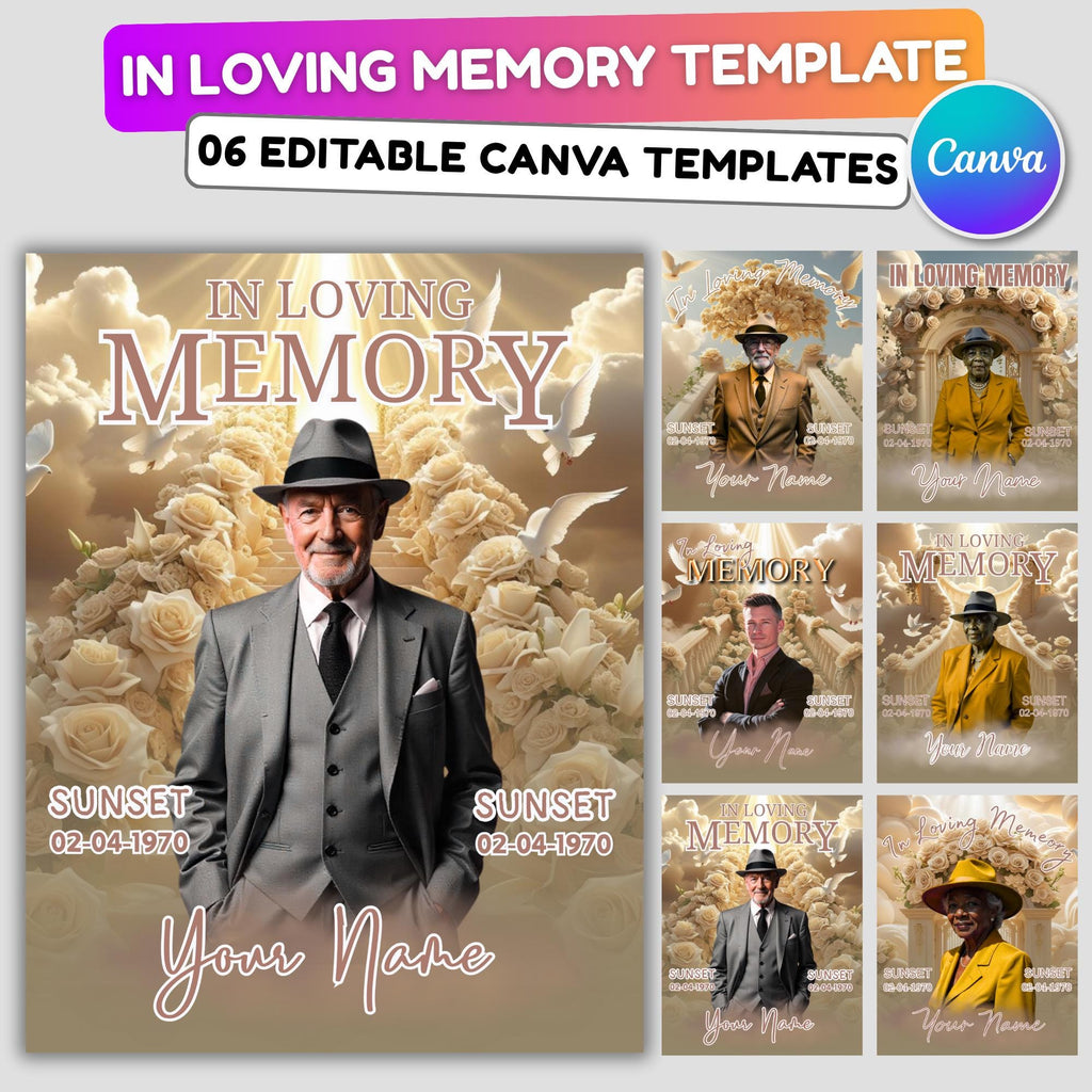 06 Beige In Loving Memory Canva Editable Templates, Memorial Canva Template, Loving Memory Template, Funeral & Celebration of Life - Editable Memorial Canva Template