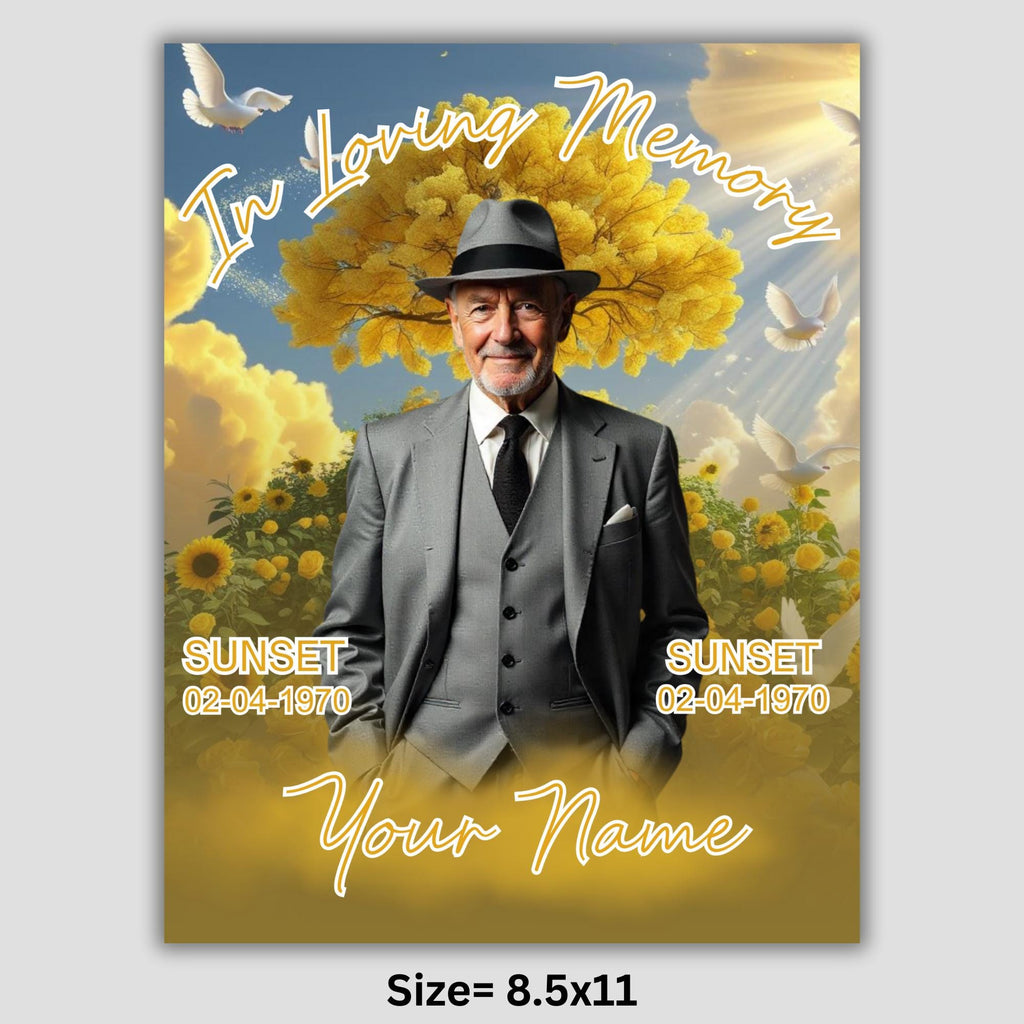06 Yellow In Loving Memory Canva Editable Templates, Memorial Canva Template, Loving Memory Template, Funeral & Celebration of Life - Editable Memorial Canva Template