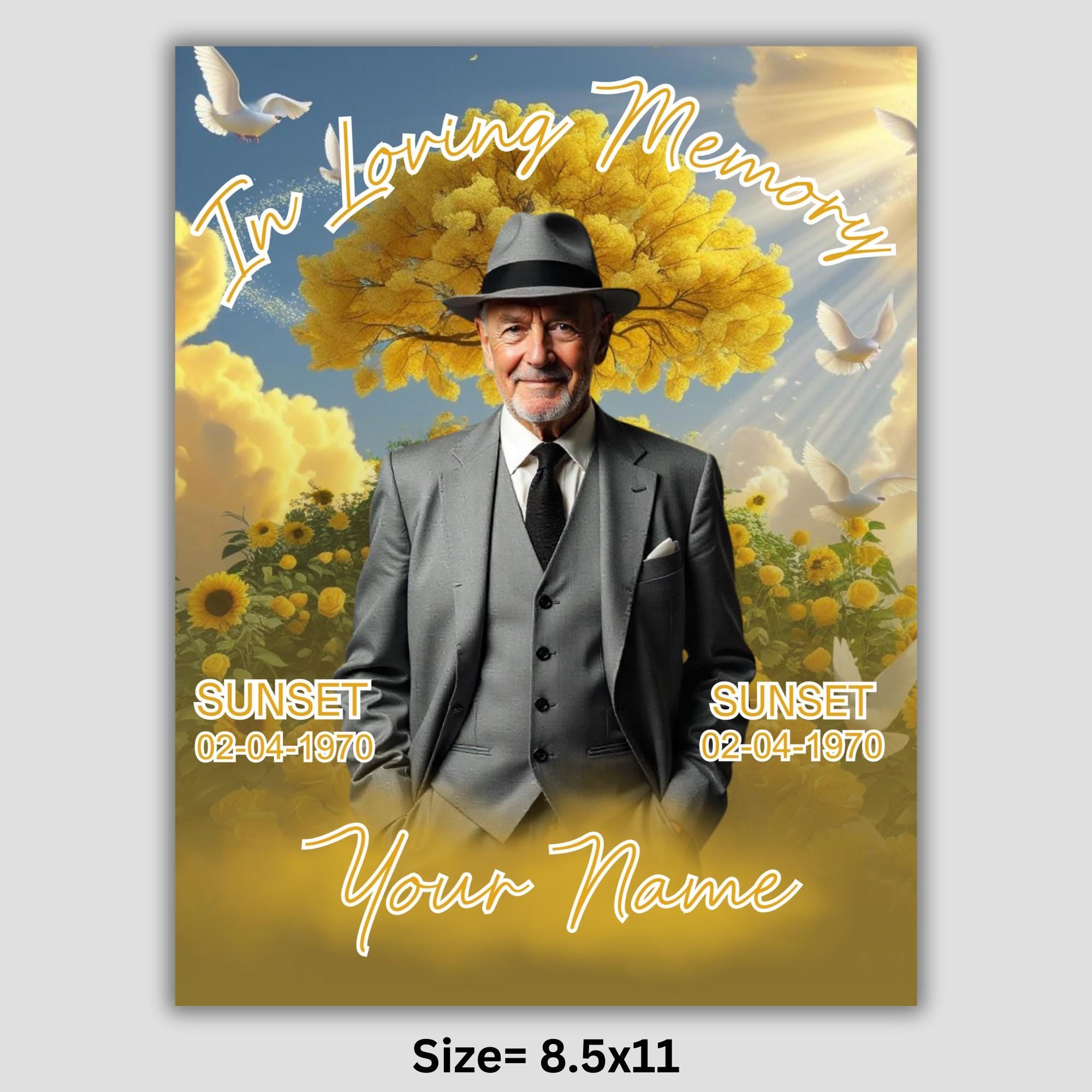 06 Yellow In Loving Memory Canva Editable Templates, Memorial Canva Template, Loving Memory Template, Funeral & Celebration of Life - Editable Memorial Canva Template