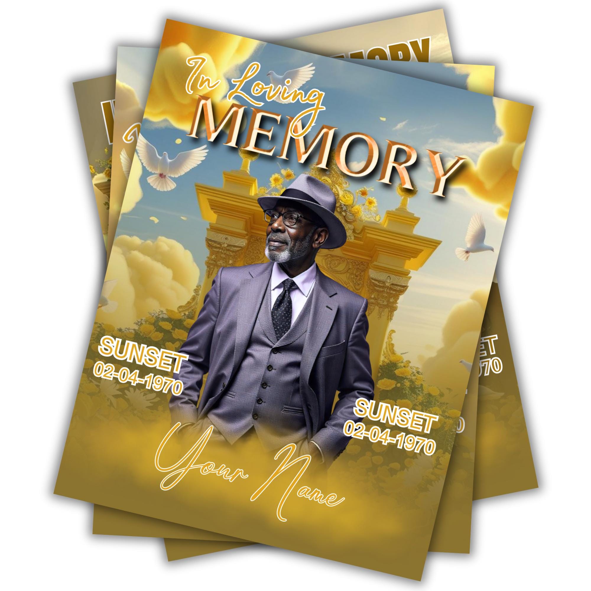 06 Yellow In Loving Memory Canva Editable Templates, Memorial Canva Template, Loving Memory Template, Funeral & Celebration of Life - Editable Memorial Canva Template
