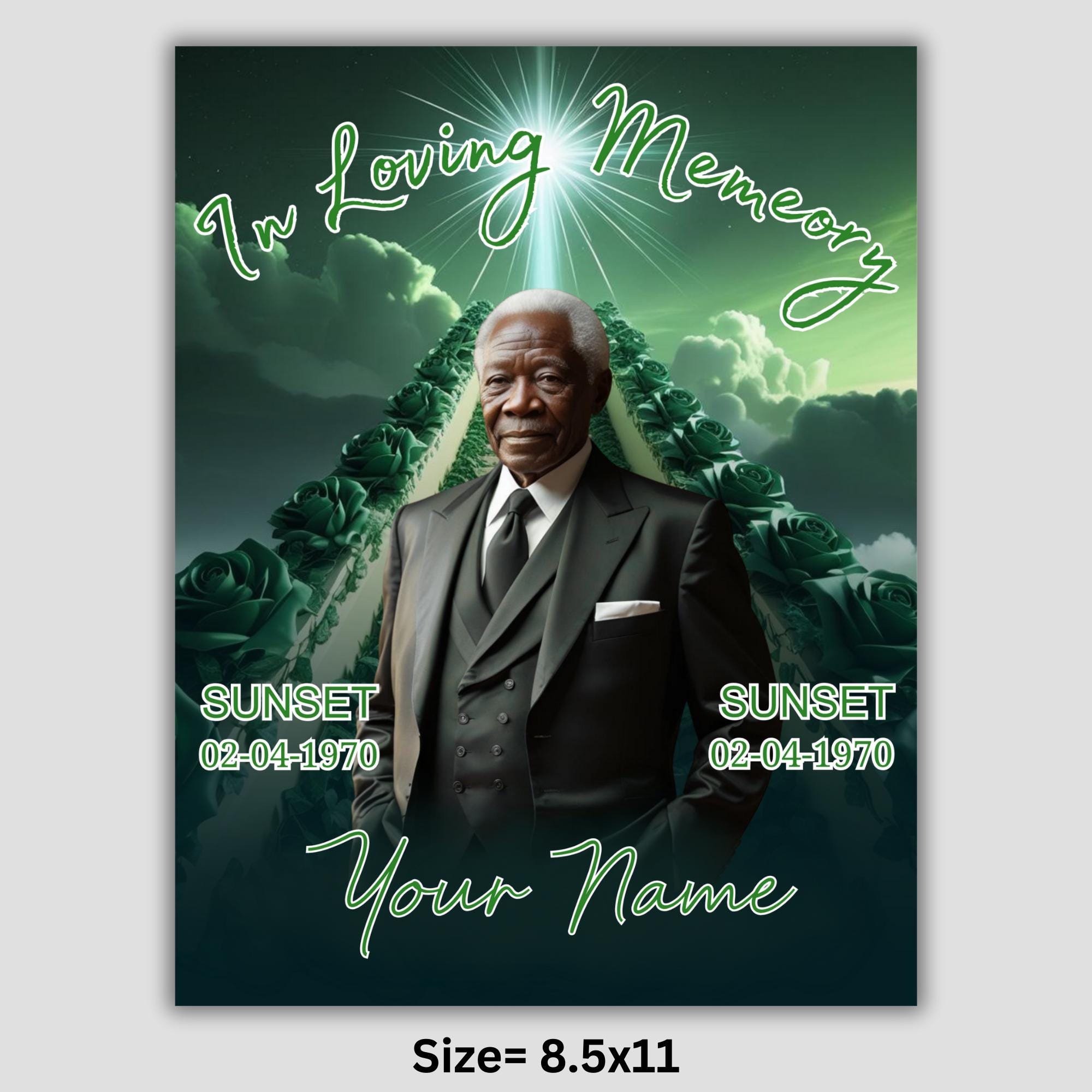 06 Green In Loving Memory Canva Editable Templates, Memorial Canva Template, Loving Memory Template, Funeral & Celebration of Life - Editable Memorial Canva Template