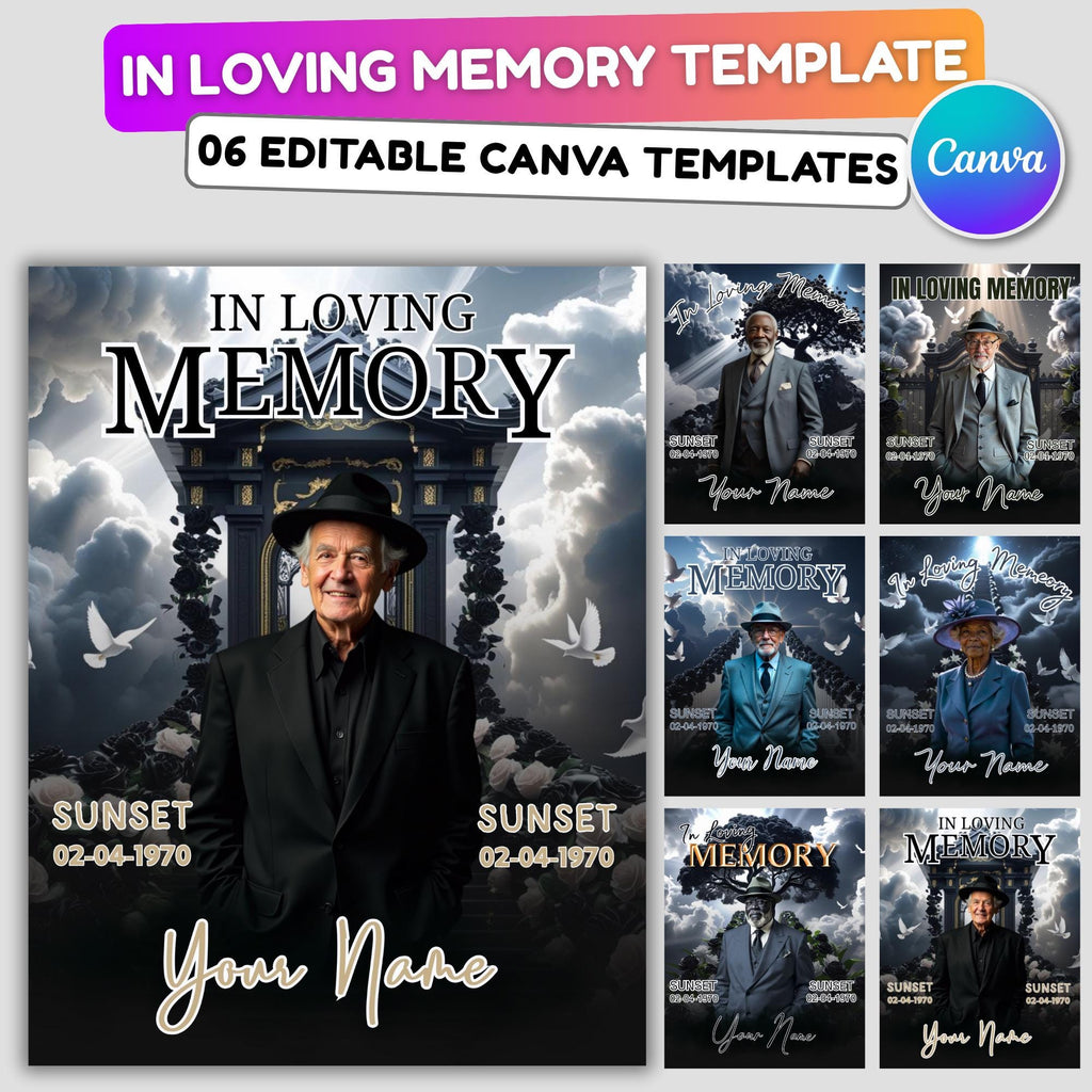 06 Black In Loving Memory Canva Editable Templates, Memorial Canva Template, Loving Memory Template, Funeral & Celebration of Life - Editable Memorial Canva Template