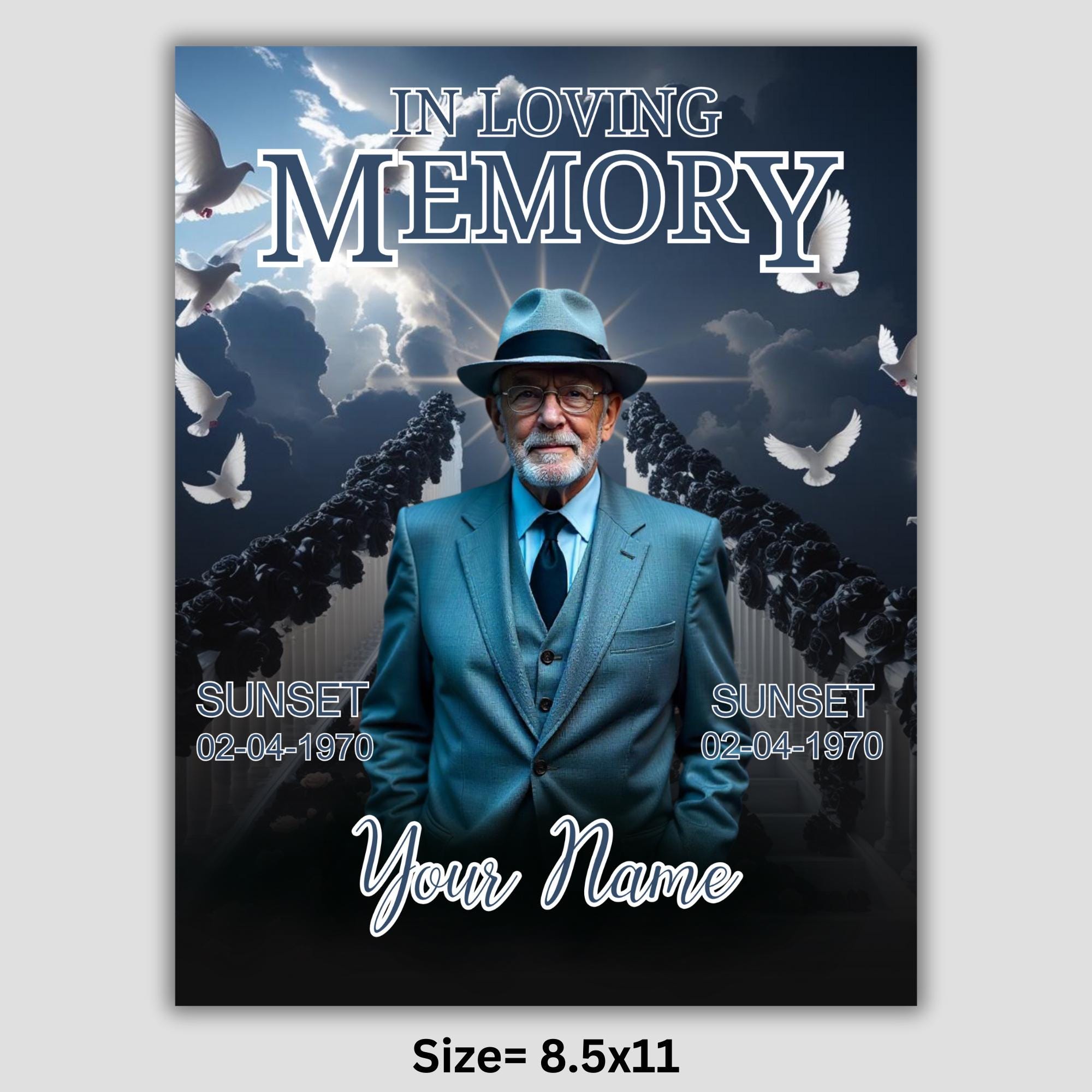 06 Black In Loving Memory Canva Editable Templates, Memorial Canva Template, Loving Memory Template, Funeral & Celebration of Life - Editable Memorial Canva Template