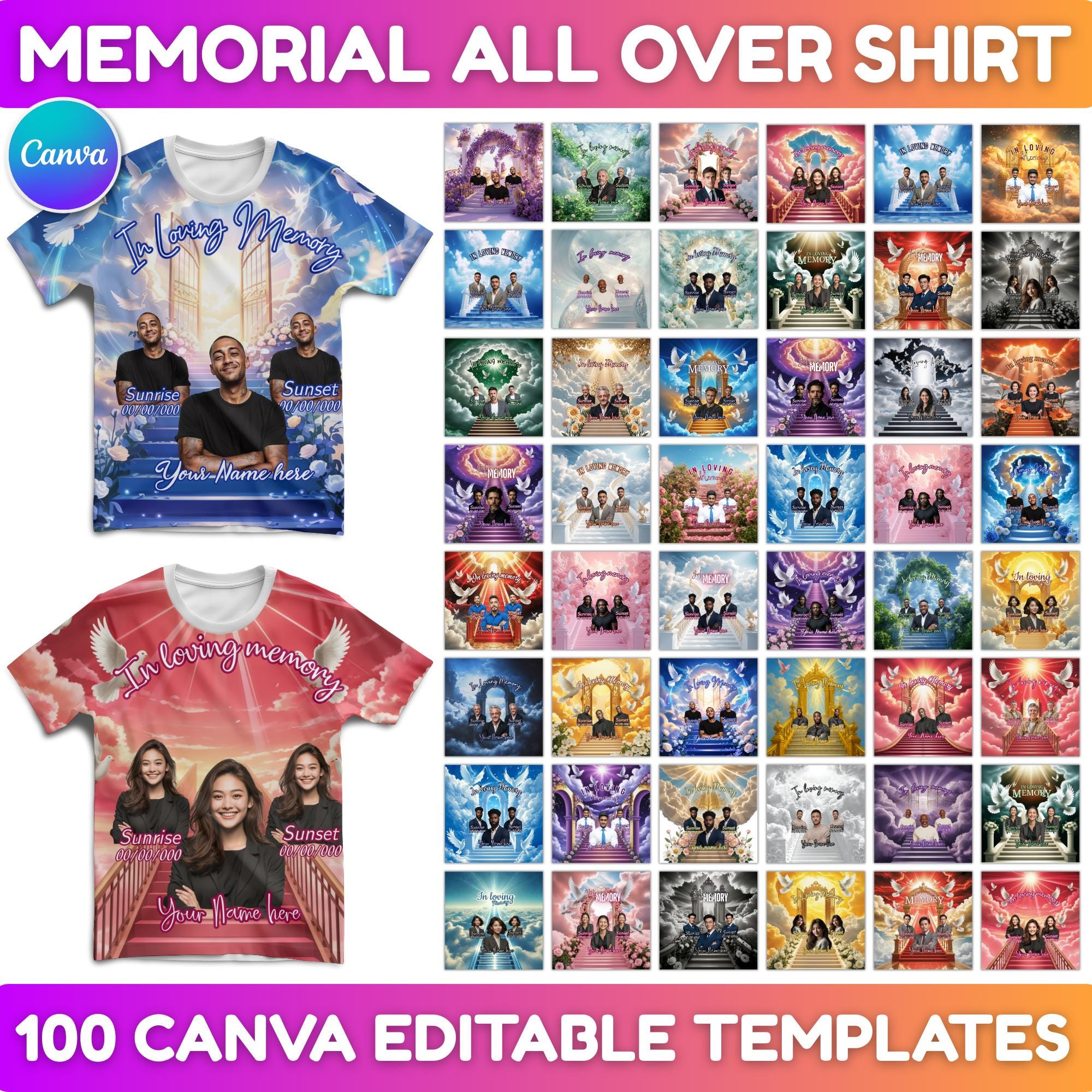 100 In Loving Memory Canva Editable All Over T Shirt Templates, Memorial All Over Shirt Mega Bundle, Rest in Peace, Memorial Editable Shirt - Editable Memorial Canva Template