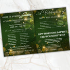 04 Pages Green Christmas Church Anniversary Program Template, Editable Bifold 8.5x11”, Church Appreciation Program, Anniversary Celebration - Editable Memorial Canva Template