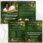 04 Pages Green Christmas Church Anniversary Program Template, Editable Bifold 8.5x11”, Church Appreciation Program, Anniversary Celebration - Editable Memorial Canva Template