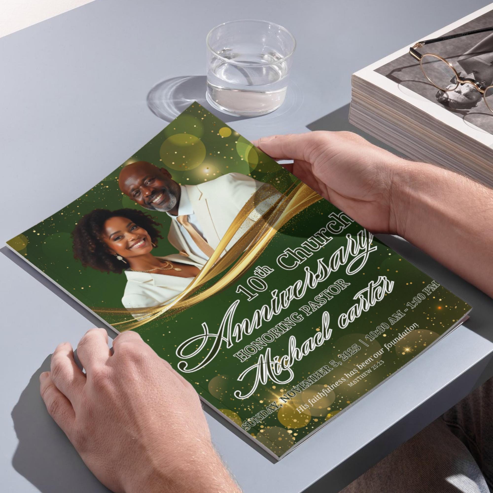 04 Pages Green Christmas Church Anniversary Program Template, Editable Bifold 8.5x11”, Church Appreciation Program, Anniversary Celebration - Editable Memorial Canva Template