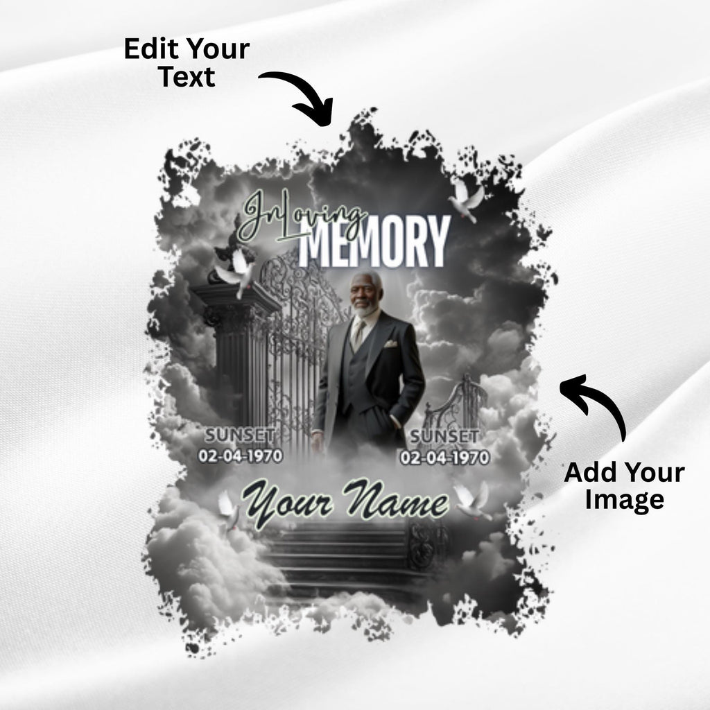 10 In Loving Memory Black T Shirt Canva Editable Templates, Memorial Editable Template, Rest In Peace Designs, Funeral & Celebration of Life - Editable Memorial Canva Template