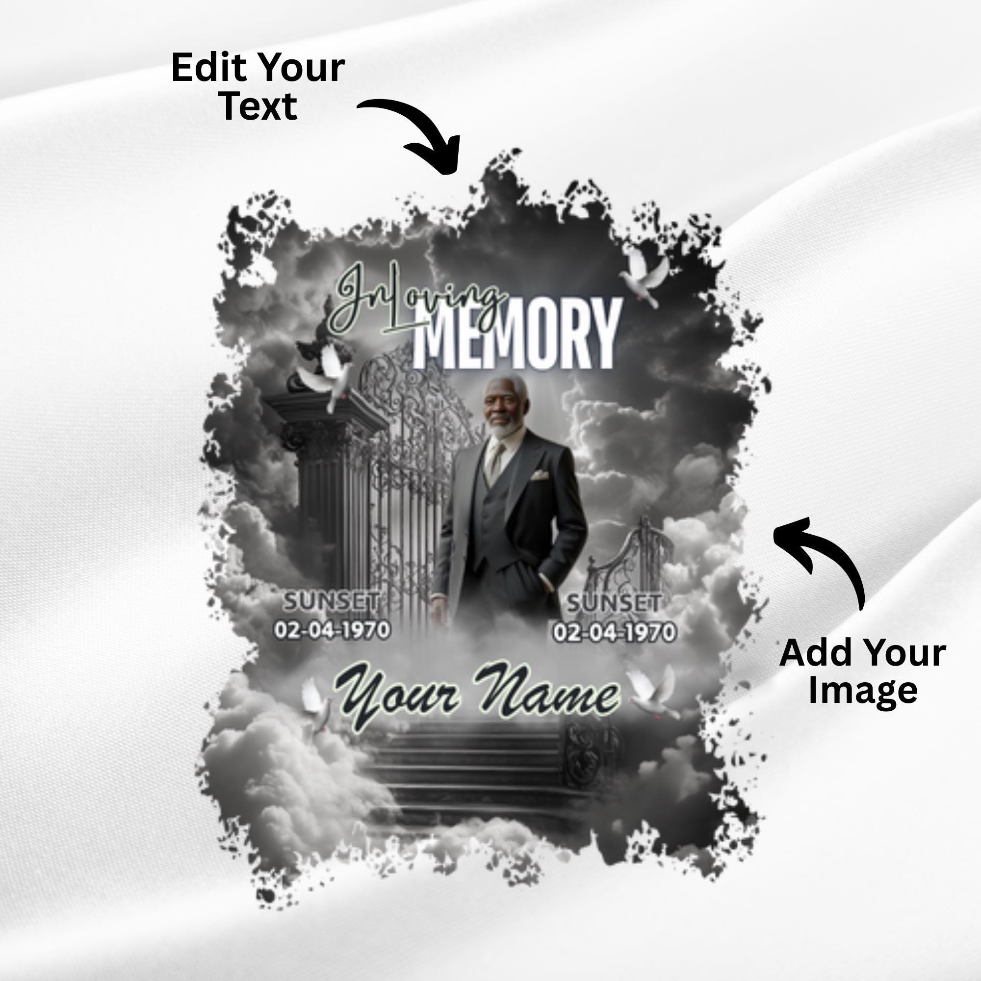 10 In Loving Memory Black T Shirt Canva Editable Templates, Memorial Editable Template, Rest In Peace Designs, Funeral & Celebration of Life - Editable Memorial Canva Template