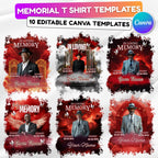 10 In Loving Memory Red T Shirt Canva Editable Templates, Memorial Editable Template, Rest In Peace Designs, Funeral & Celebration of Life - Editable Memorial Canva Template