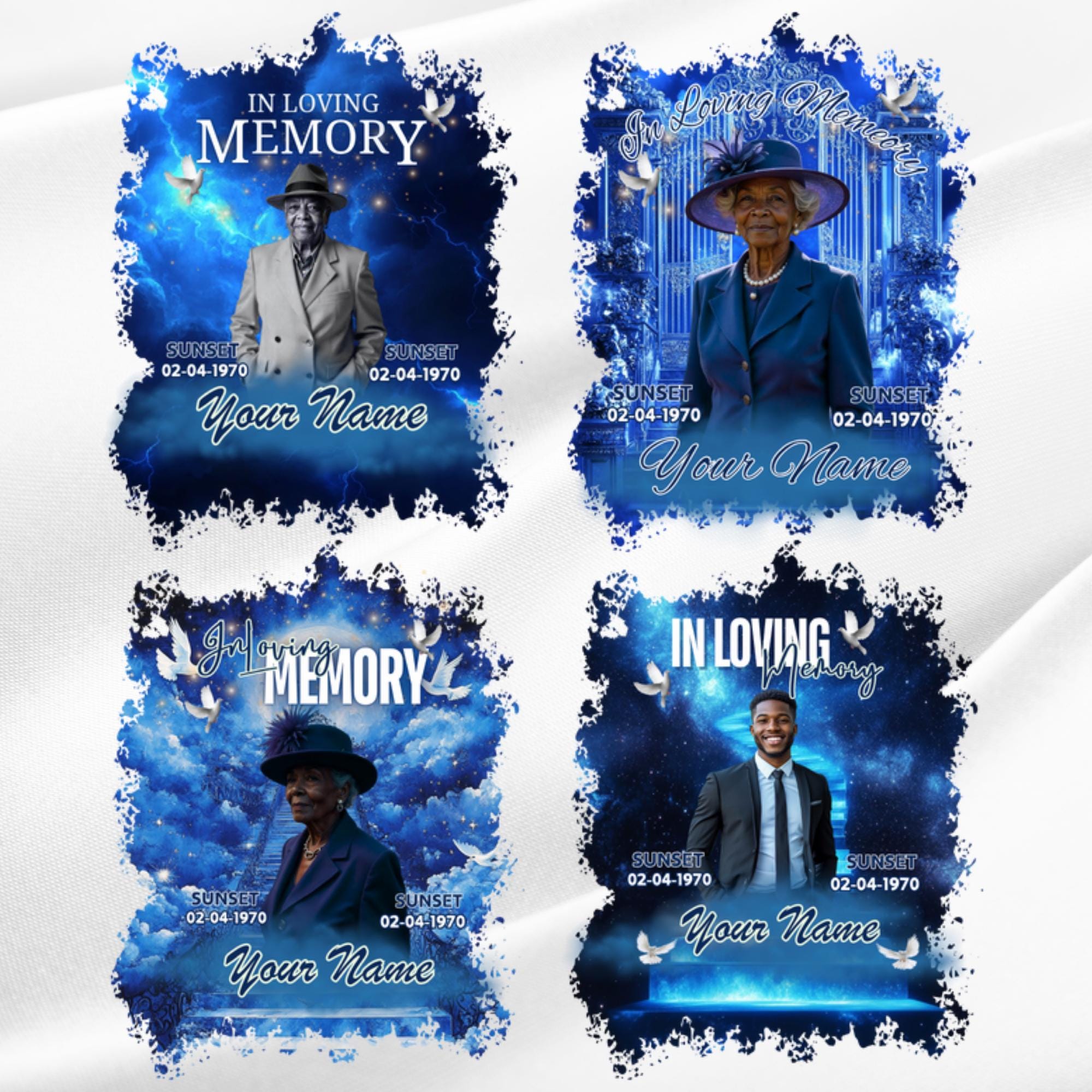 10 In Loving Memory Blue T Shirt Canva Editable Templates, Memorial Editable Template, Rest In Peace Designs, Funeral & Celebration of Life - Editable Memorial Canva Template