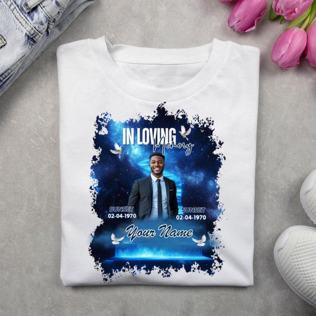 10 In Loving Memory Blue T Shirt Canva Editable Templates, Memorial Editable Template, Rest In Peace Designs, Funeral & Celebration of Life - Editable Memorial Canva Template