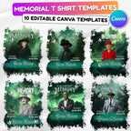 10 In Loving Memory Green T Shirt Canva Editable Templates, Memorial Editable Template, Rest In Peace Designs, Funeral & Celebration of Life - Editable Memorial Canva Template