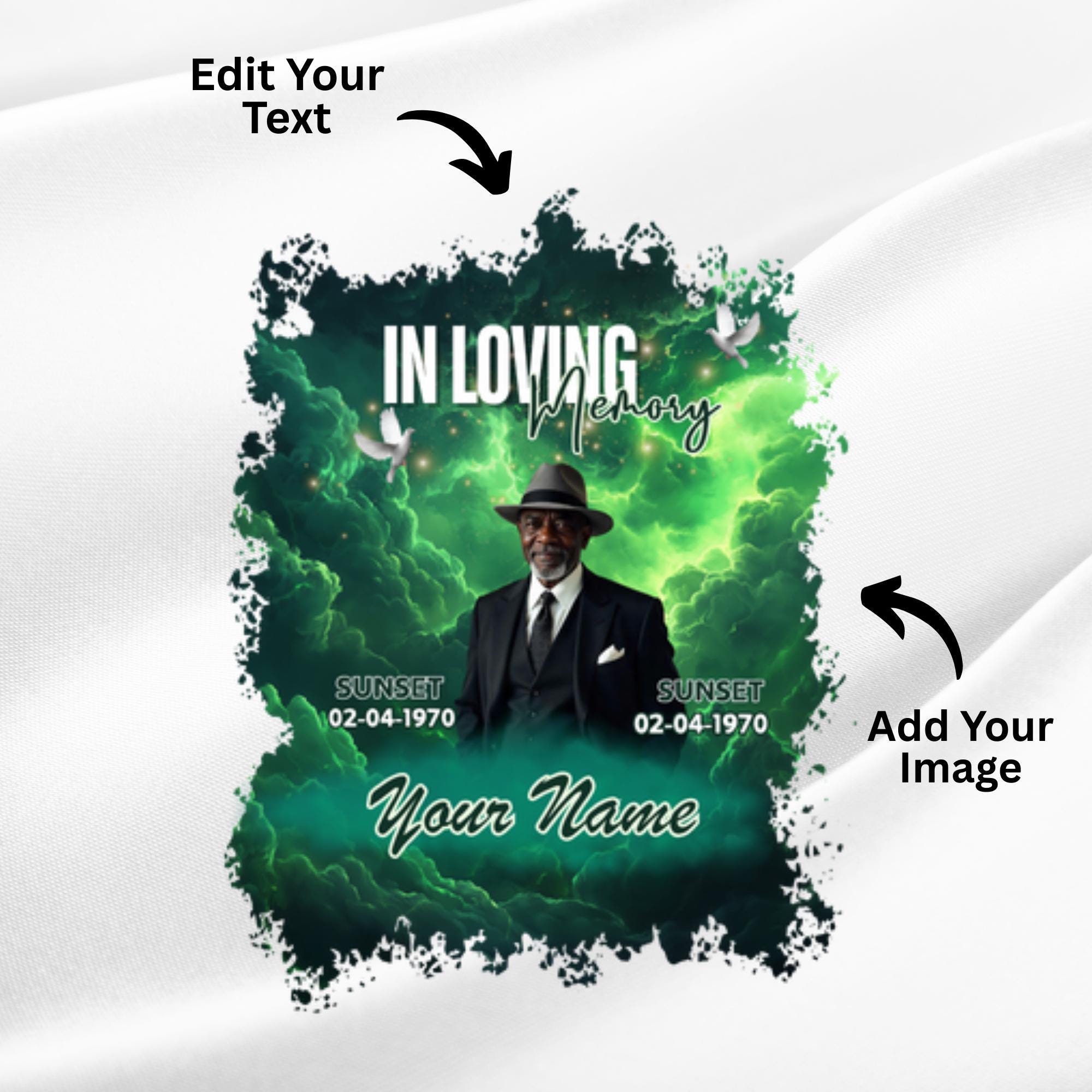10 In Loving Memory Green T Shirt Canva Editable Templates, Memorial Editable Template, Rest In Peace Designs, Funeral & Celebration of Life - Editable Memorial Canva Template