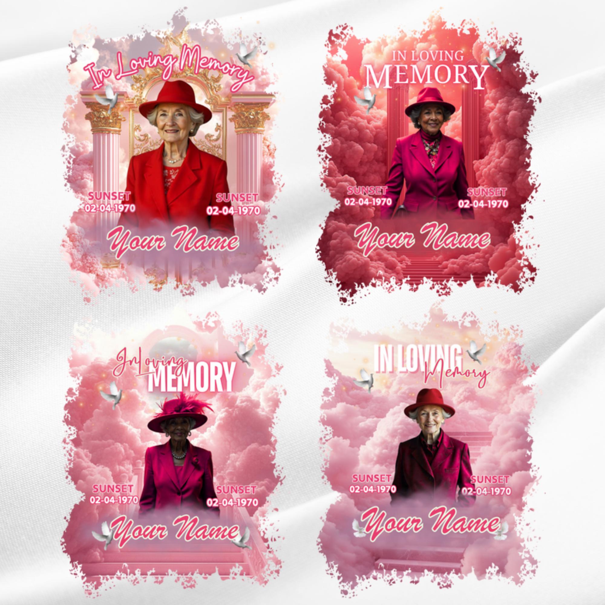 10 In Loving Memory Pink T Shirt Canva Editable Templates, Memorial Editable Template, Rest In Peace Designs, Funeral & Celebration of Life - Editable Memorial Canva Template