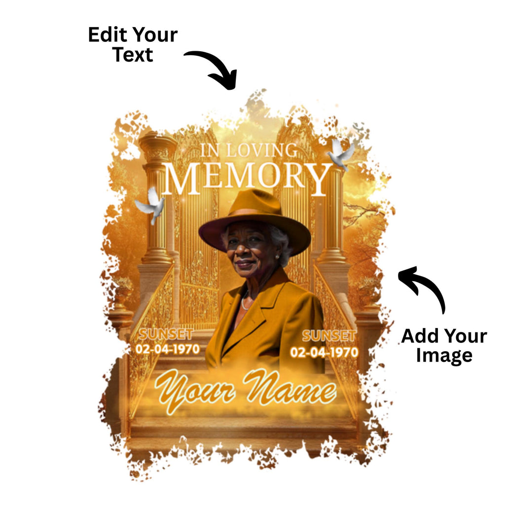 10 In Loving Memory Golden T Shirt Canva Editable Template, Memorial Editable Template, Rest In Peace Designs, Funeral & Celebration of Life - Editable Memorial Canva Template