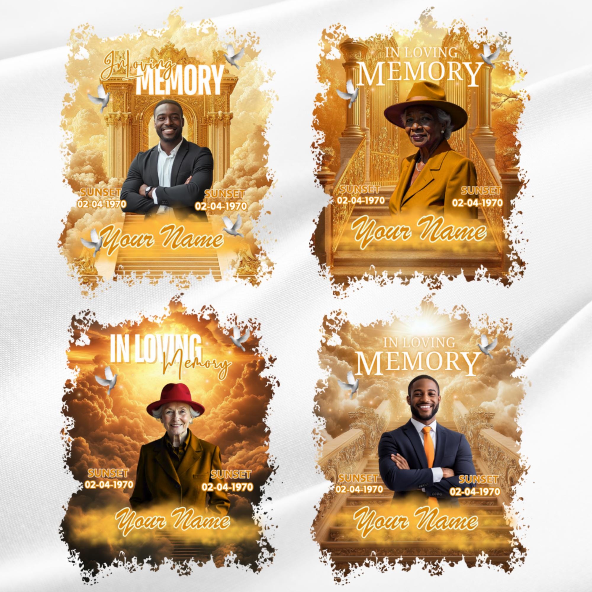 10 In Loving Memory Golden T Shirt Canva Editable Template, Memorial Editable Template, Rest In Peace Designs, Funeral & Celebration of Life - Editable Memorial Canva Template