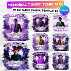 10 Purple Celebrating Of Life Canva Editable T Shirt Templates, In Loving Memory Template, Rest in Peace, Memorial Template,Digital Download - Editable Memorial Canva Template