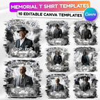 10 Black Celebrating Of Life Canva Editable T Shirt Templates, In Loving Memory Template, Rest in Peace, Memorial Template,Digital Download - Editable Memorial Canva Template