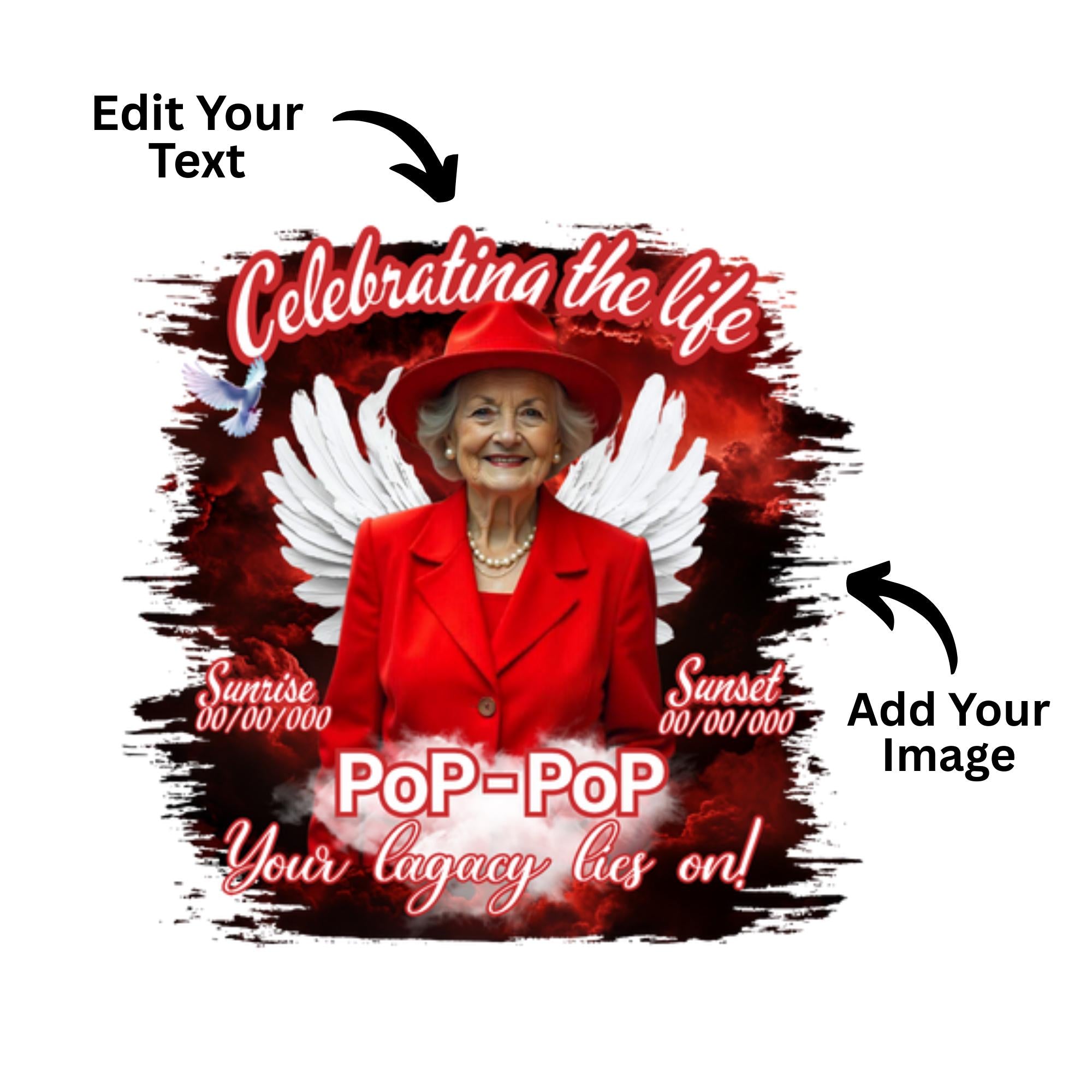 10 Red Celebrating Of Life Canva Editable T Shirt Templates, In Loving Memory Template, Rest in Peace, Memorial Template,Digital Download - Editable Memorial Canva Template