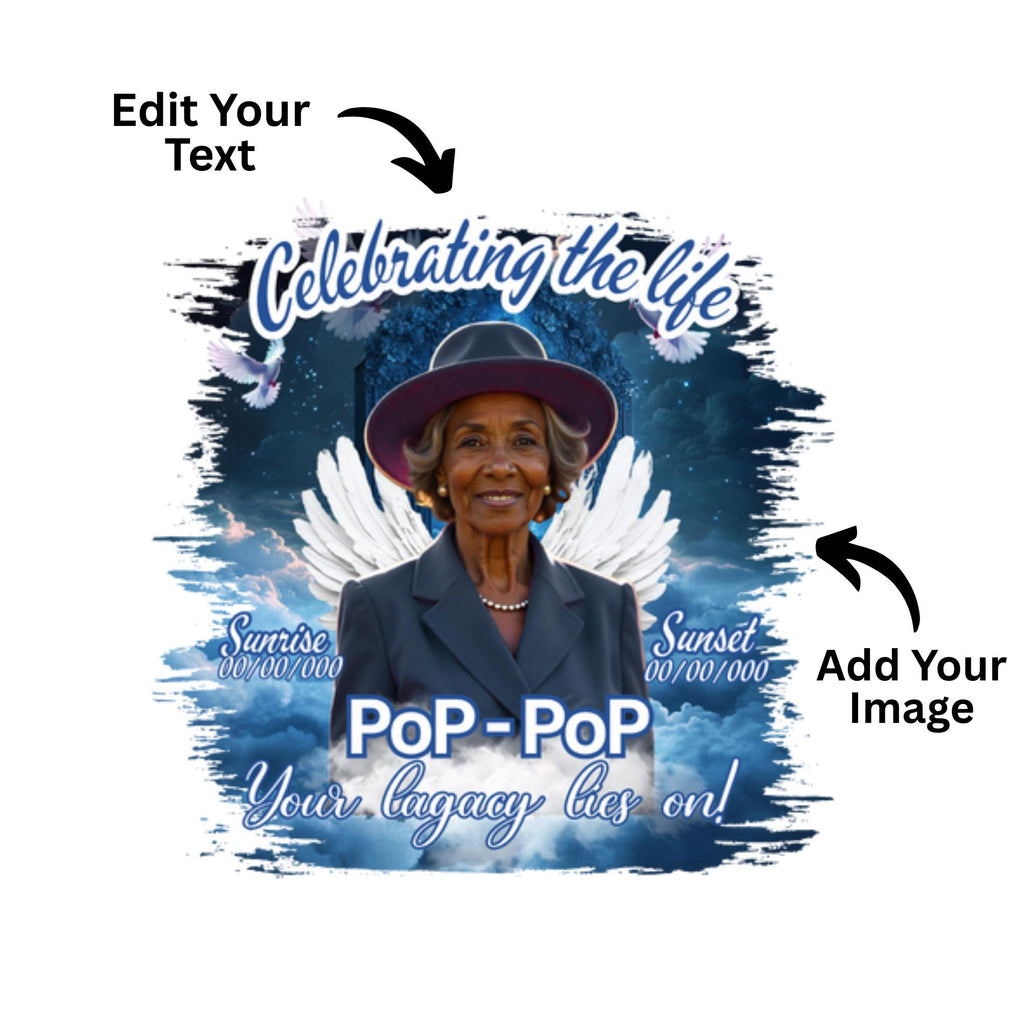 10 Blue Celebrating Of Life Canva Editable T Shirt Templates, In Loving Memory Template, Rest in Peace, Memorial Template,Digital Download - Editable Memorial Canva Template