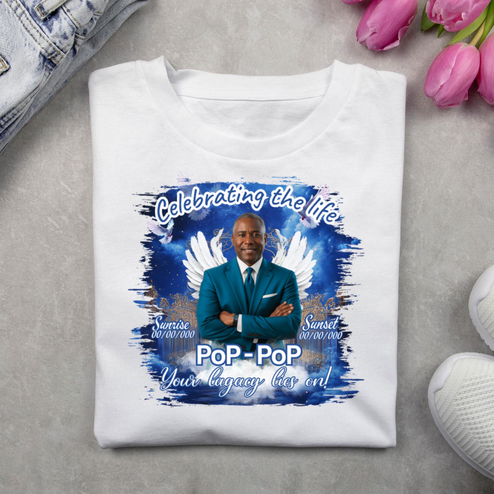 10 Blue Celebrating Of Life Canva Editable T Shirt Templates, In Loving Memory Template, Rest in Peace, Memorial Template,Digital Download - Editable Memorial Canva Template