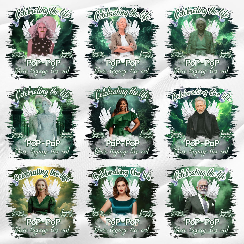 10 Green Celebrating Of Life Canva Editable T Shirt Templates, In Loving Memory Template, Rest in Peace, Memorial Template,Digital Download - Editable Memorial Canva Template