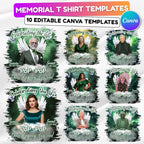 10 Green Celebrating Of Life Canva Editable T Shirt Templates, In Loving Memory Template, Rest in Peace, Memorial Template,Digital Download - Editable Memorial Canva Template