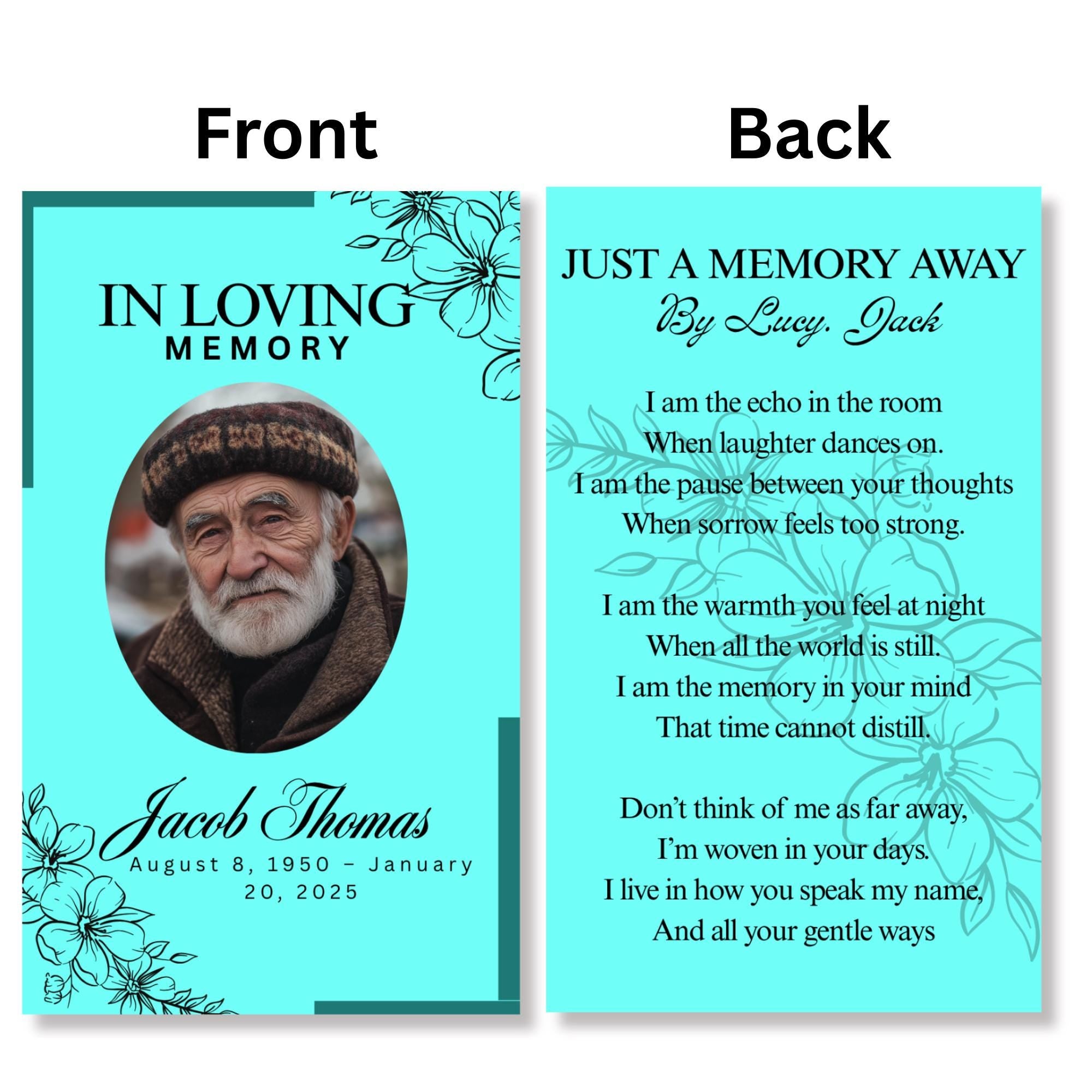 Funeral Prayer Card Canva Editable Template, In Loving Memory Template, Memorial Prayer Card, Printable Funeral Remembrance Card - Editable Memorial Canva Template