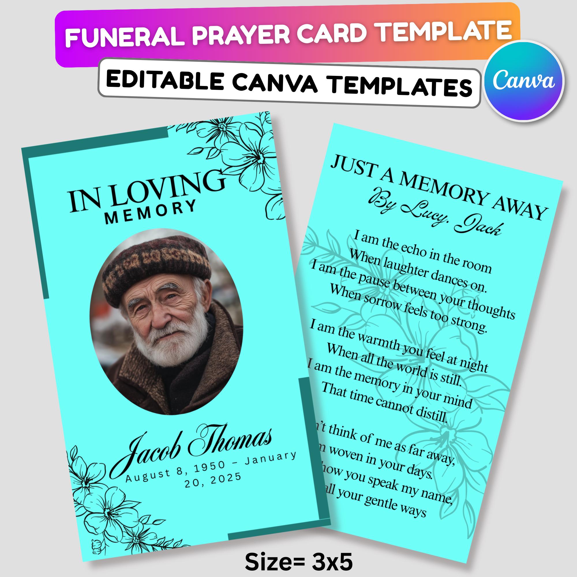 Funeral Prayer Card Canva Editable Template, In Loving Memory Template, Memorial Prayer Card, Printable Funeral Remembrance Card - Editable Memorial Canva Template