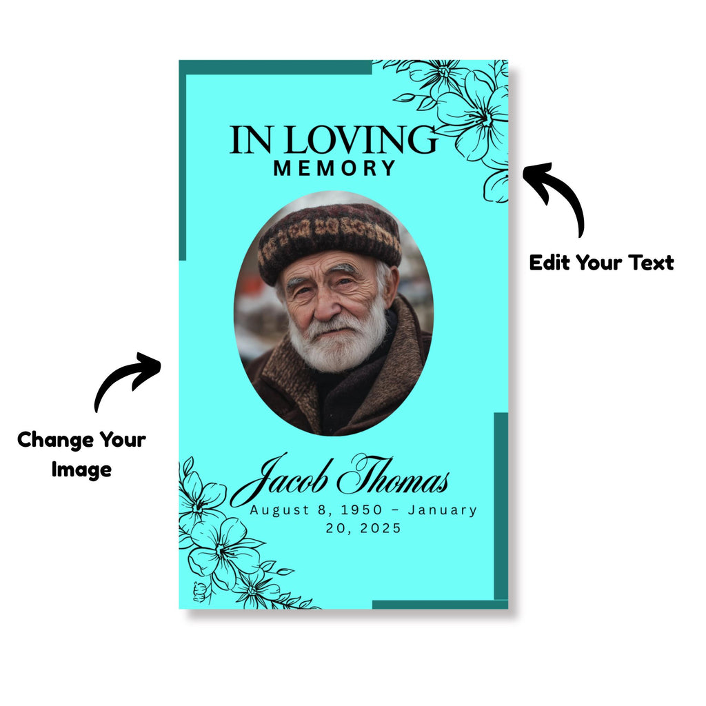 Funeral Prayer Card Canva Editable Template, In Loving Memory Template, Memorial Prayer Card, Printable Funeral Remembrance Card - Editable Memorial Canva Template