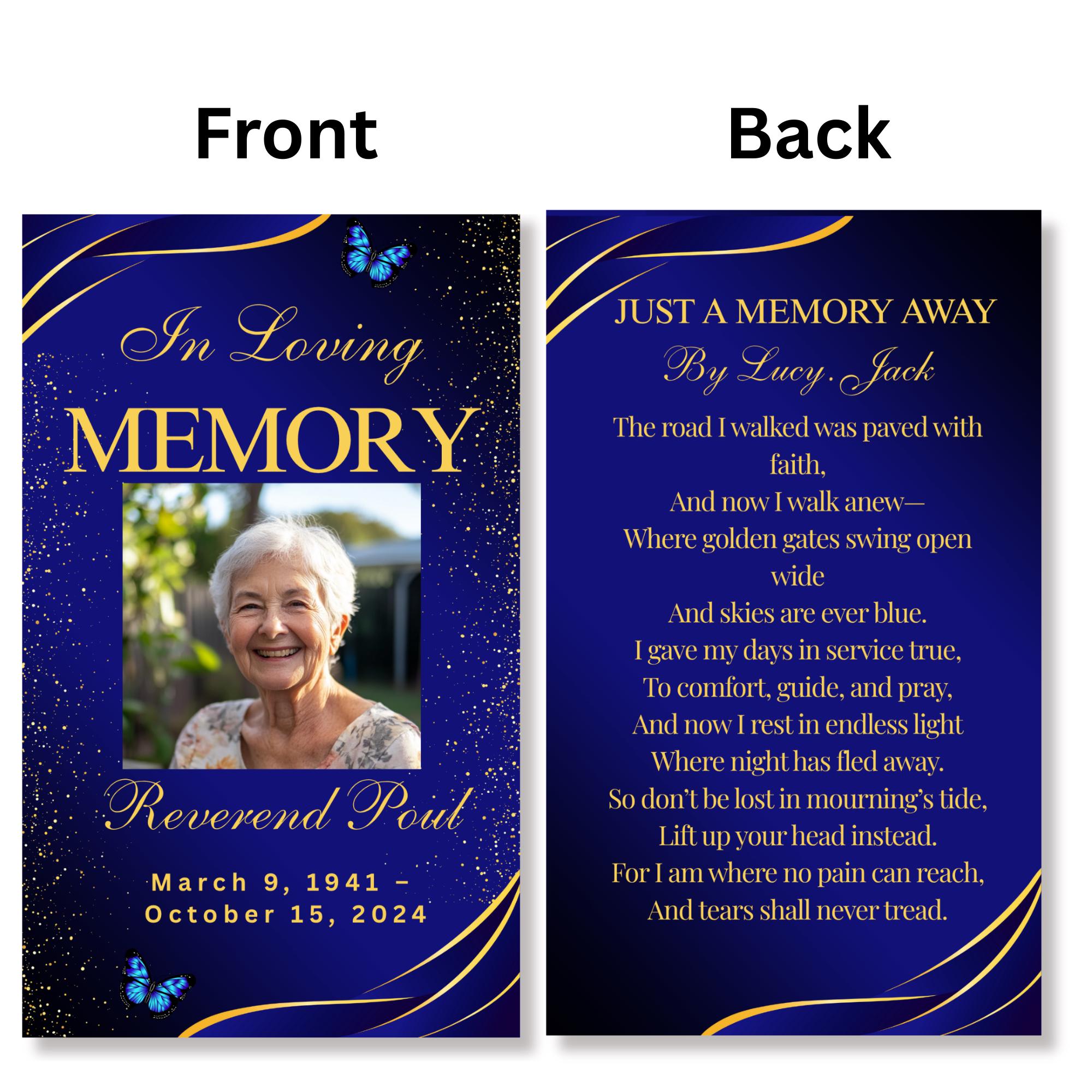 Funeral Prayer Card Canva Editable Template, In Loving Memory Template, Memorial Prayer Card, Printable Funeral Remembrance Card - Editable Memorial Canva Template