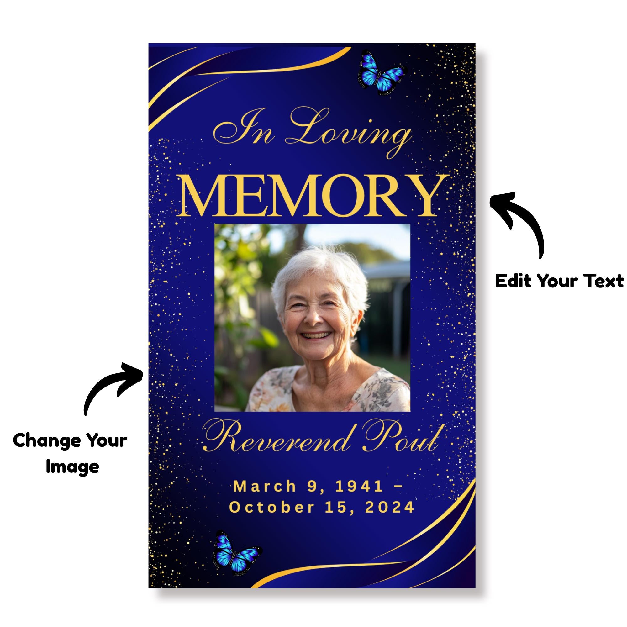 Funeral Prayer Card Canva Editable Template, In Loving Memory Template, Memorial Prayer Card, Printable Funeral Remembrance Card - Editable Memorial Canva Template