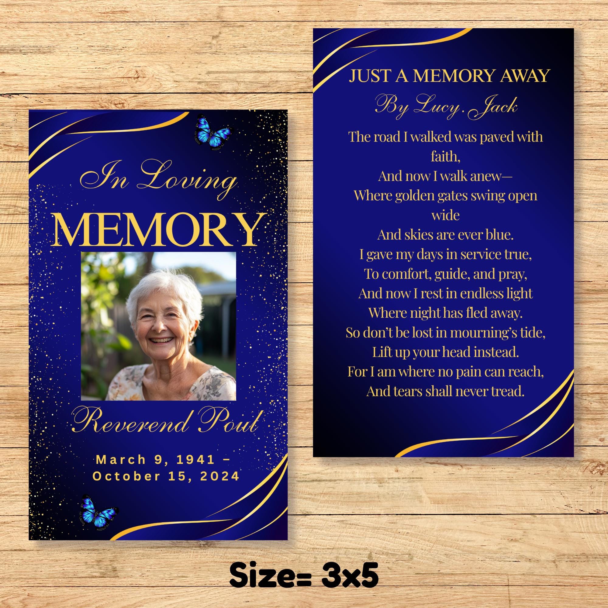 Funeral Prayer Card Canva Editable Template, In Loving Memory Template, Memorial Prayer Card, Printable Funeral Remembrance Card - Editable Memorial Canva Template