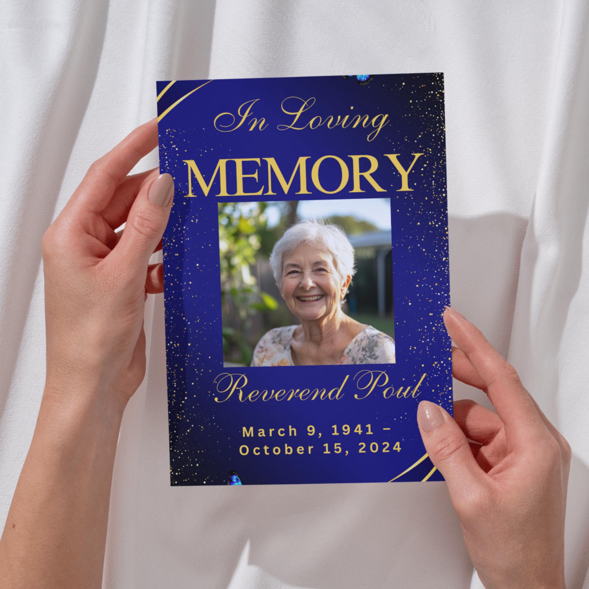 Funeral Prayer Card Canva Editable Template, In Loving Memory Template, Memorial Prayer Card, Printable Funeral Remembrance Card - Editable Memorial Canva Template