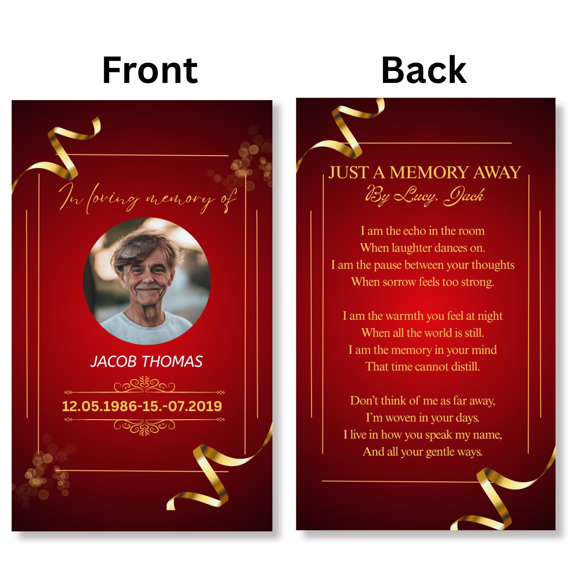 Funeral Prayer Card Canva Editable Template, In Loving Memory Template, Memorial Prayer Card, Printable Funeral Remembrance Card - Editable Memorial Canva Template