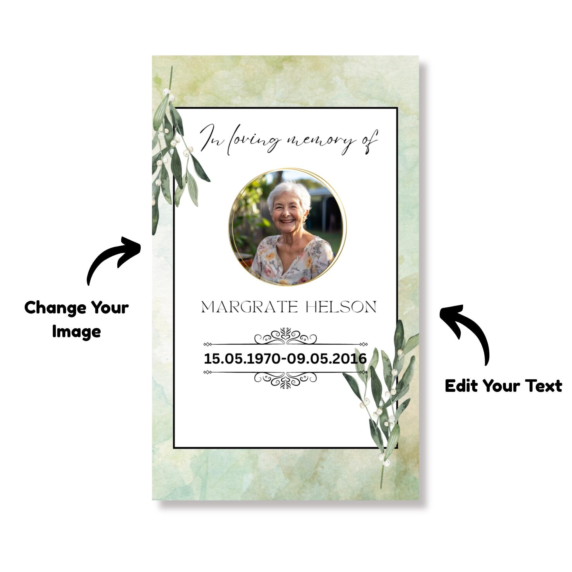 Funeral Prayer Card Canva Editable Template, In Loving Memory Template, Memorial Prayer Card, Printable Funeral Remembrance Card - Editable Memorial Canva Template