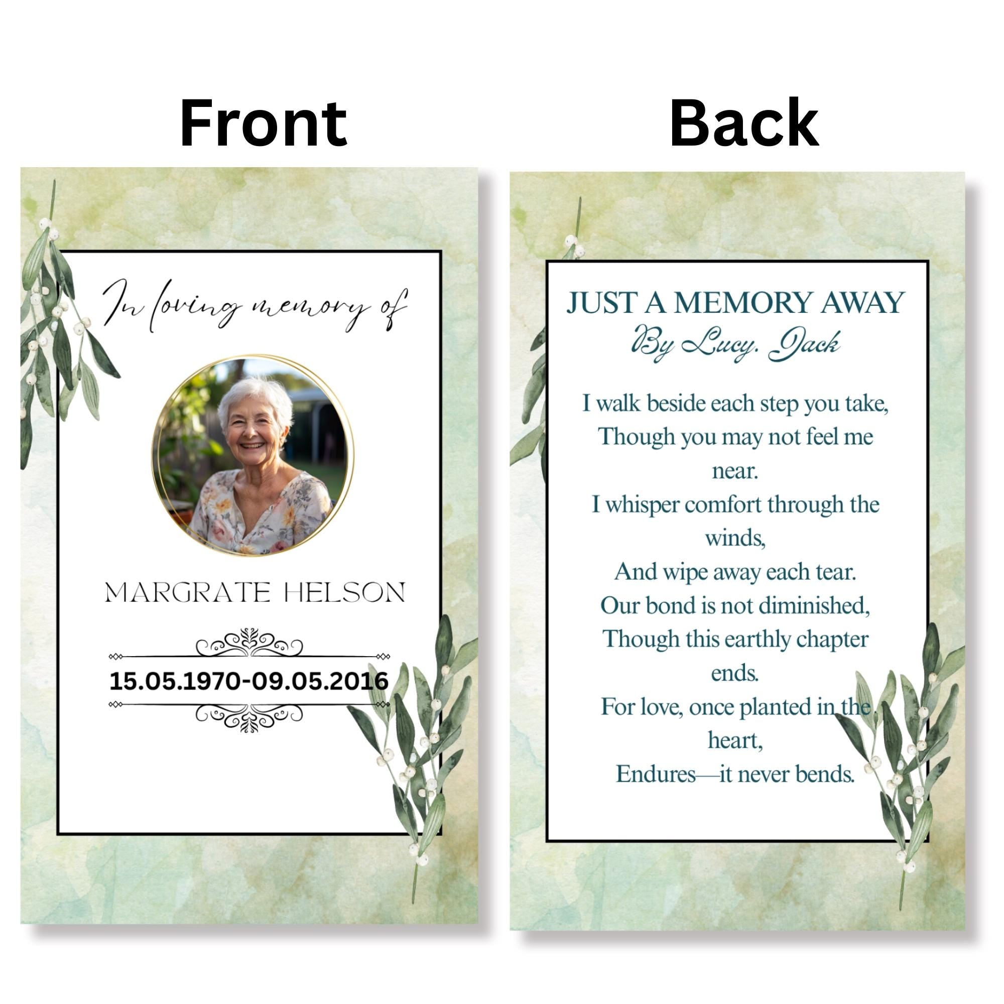 Funeral Prayer Card Canva Editable Template, In Loving Memory Template, Memorial Prayer Card, Printable Funeral Remembrance Card - Editable Memorial Canva Template