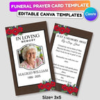 Funeral Prayer Card Canva Editable Template, In Loving Memory Template, Memorial Prayer Card, Printable Funeral Remembrance Card - Editable Memorial Canva Template