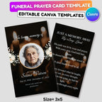 Black Funeral Prayer Card Canva Editable Template, In Loving Memory Template, Memorial Prayer Card, Printable Funeral Remembrance Card - Editable Memorial Canva Template