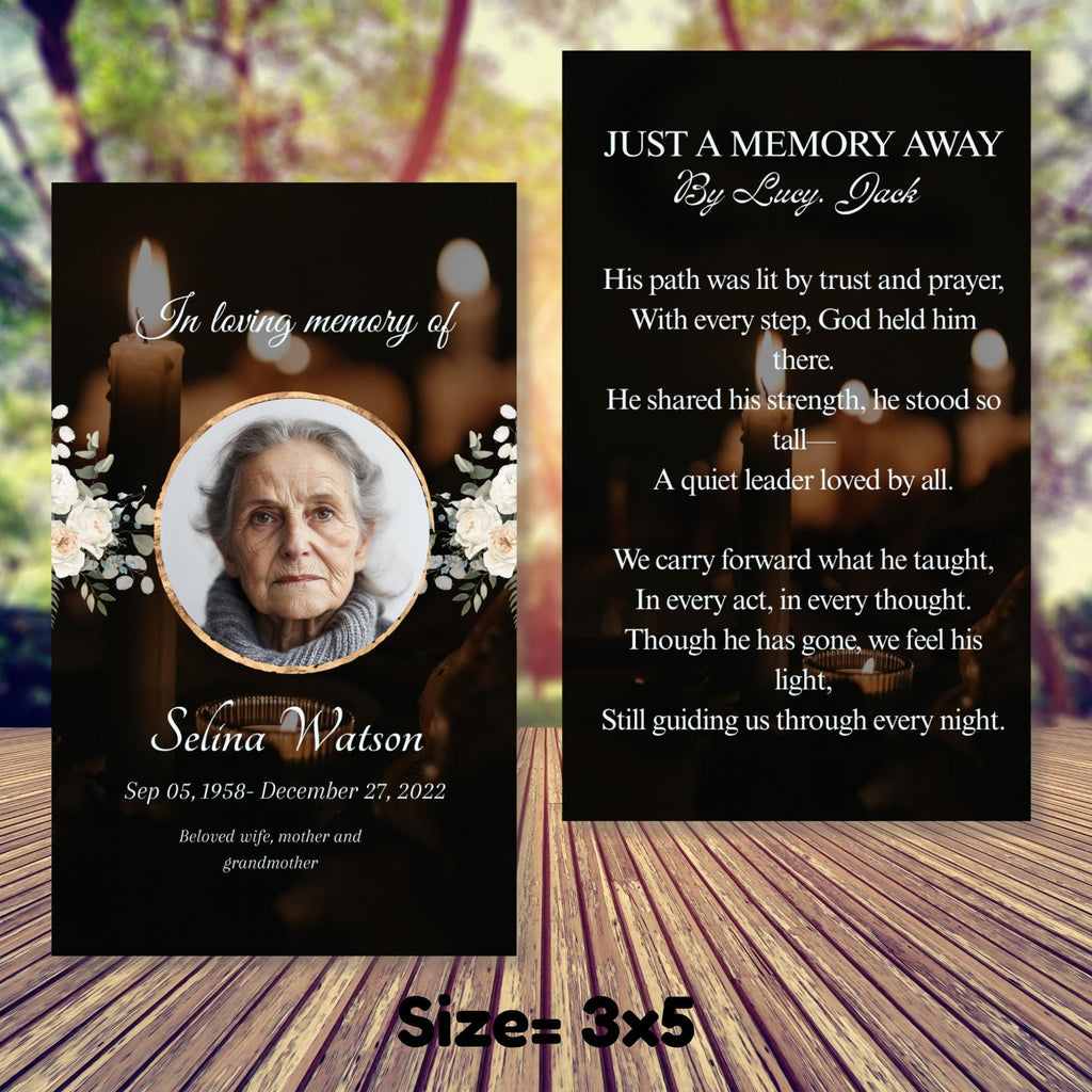 Black Funeral Prayer Card Canva Editable Template, In Loving Memory Template, Memorial Prayer Card, Printable Funeral Remembrance Card - Editable Memorial Canva Template