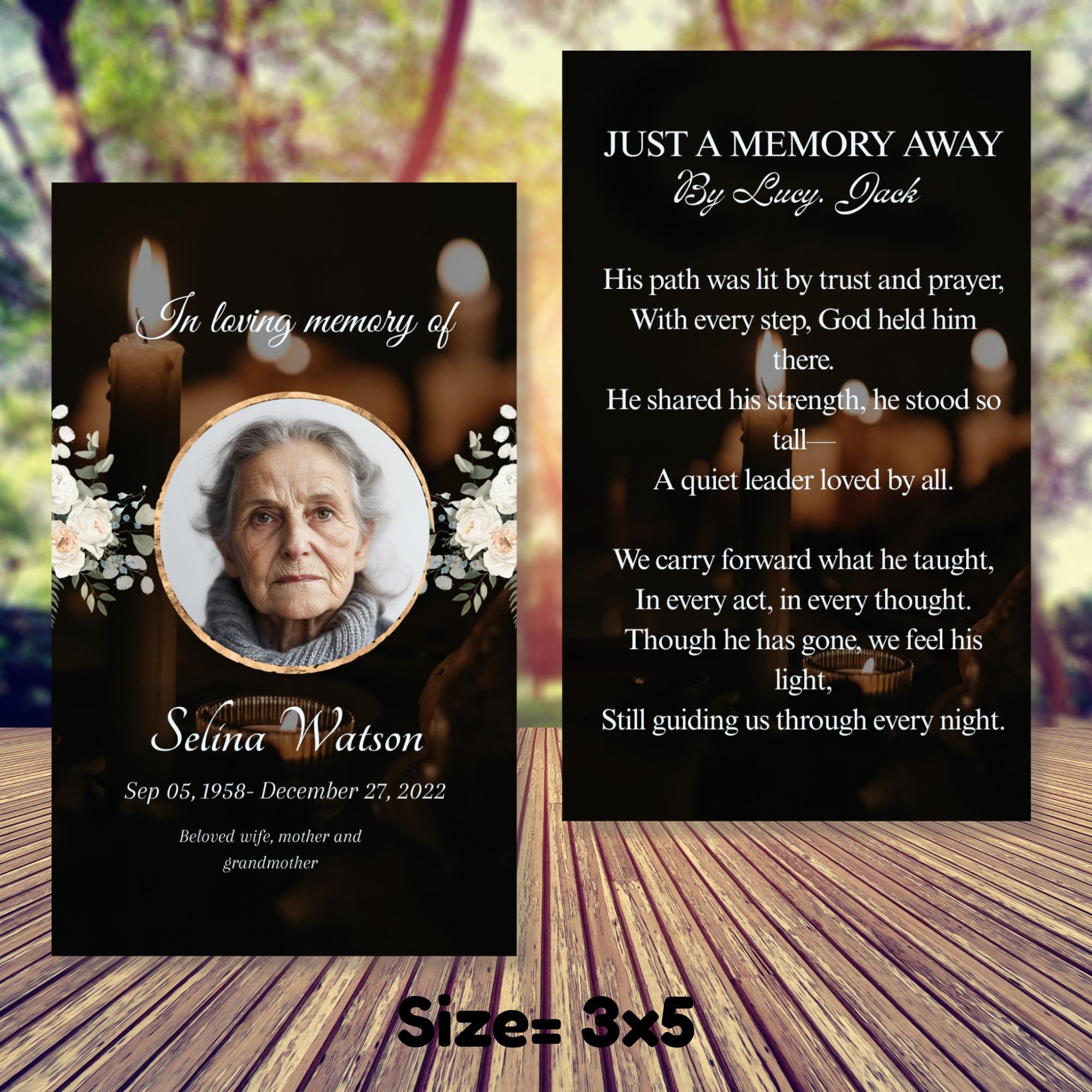 Black Funeral Prayer Card Canva Editable Template, In Loving Memory Template, Memorial Prayer Card, Printable Funeral Remembrance Card - Editable Memorial Canva Template